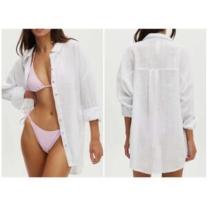 Cotton On Body Womens White Blouse Button Down Size Large Classic NWOT